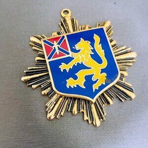 Vintage Enameled Shield Star Pendant - Military Type Crest with Heraldic Lion Ra